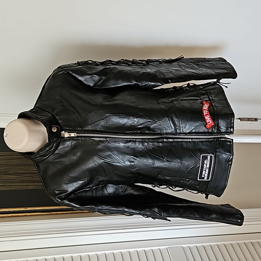 Vintage Diamond Plate Buffalo Leather Motorcycle Jacket Size M